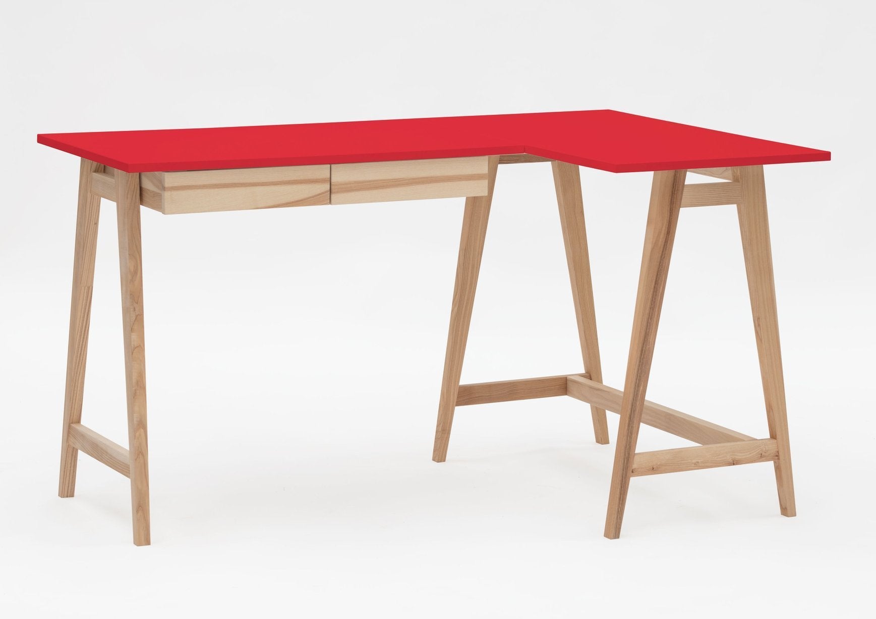 Luka Asketræ Hjørneskrivebord   135cm     85cm   Rød Højre Side