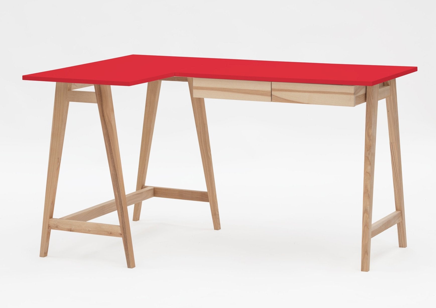 Luka Asketræ Hjørneskrivebord   135cm     85cm   Rød Venstre Side