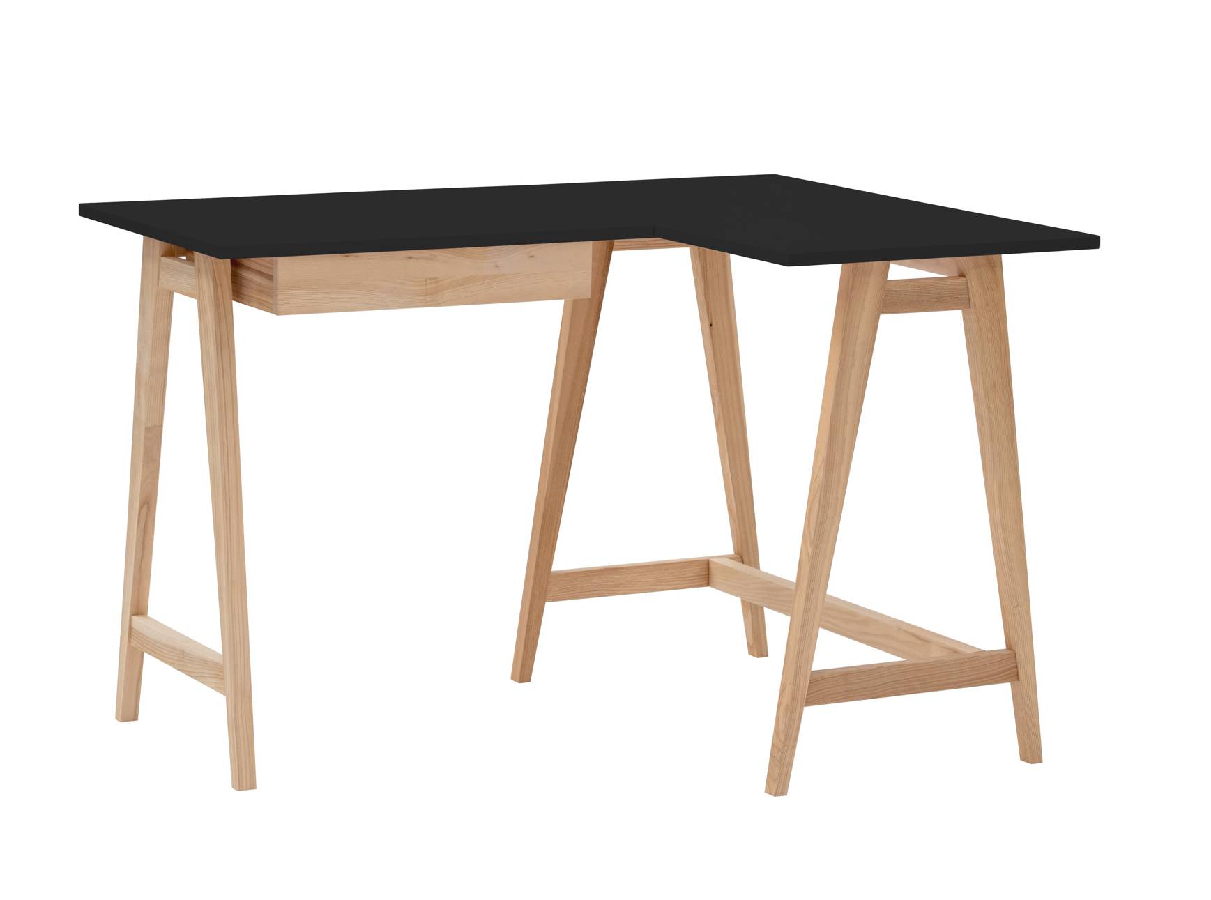Luka Asketræ Hjørneskrivebord B115cm   D85cm Sort Højre Side