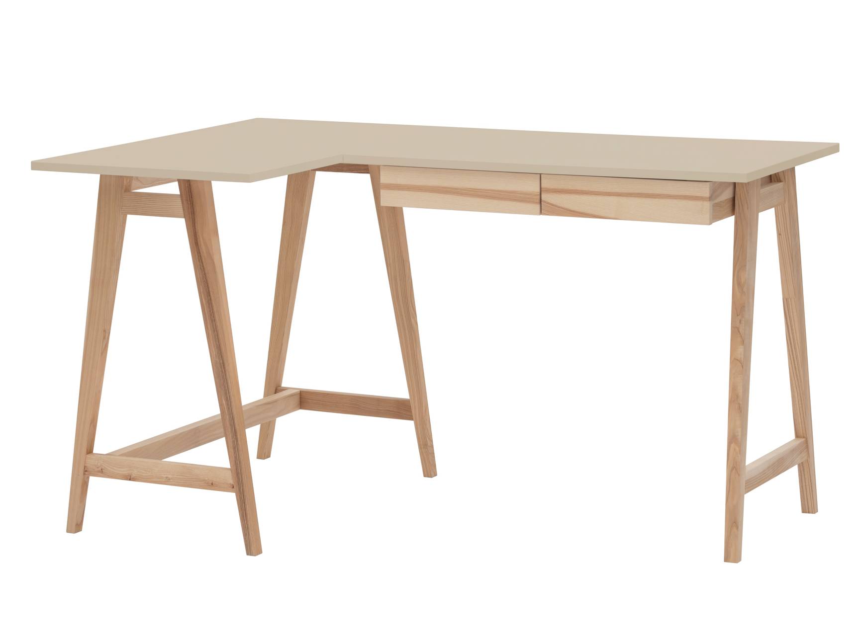 Luka Asketræ Hjørneskrivebord B135   D85cm Brun Beige Venstre Side