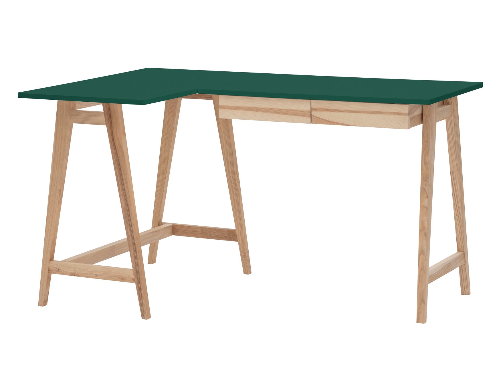 Luka Asketræ Hjørneskrivebord B135   D85cm Grøn Venstre Side