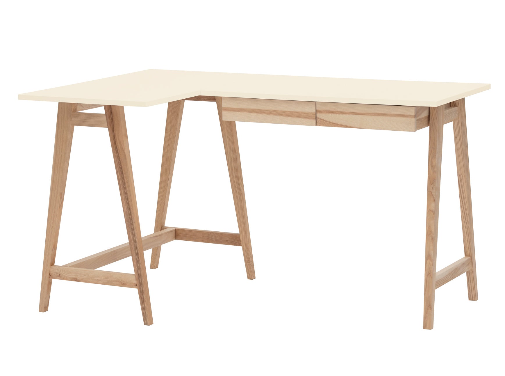 Luka Asketræ Hjørneskrivebord B135   D85cm Kridthvid Venstre Side