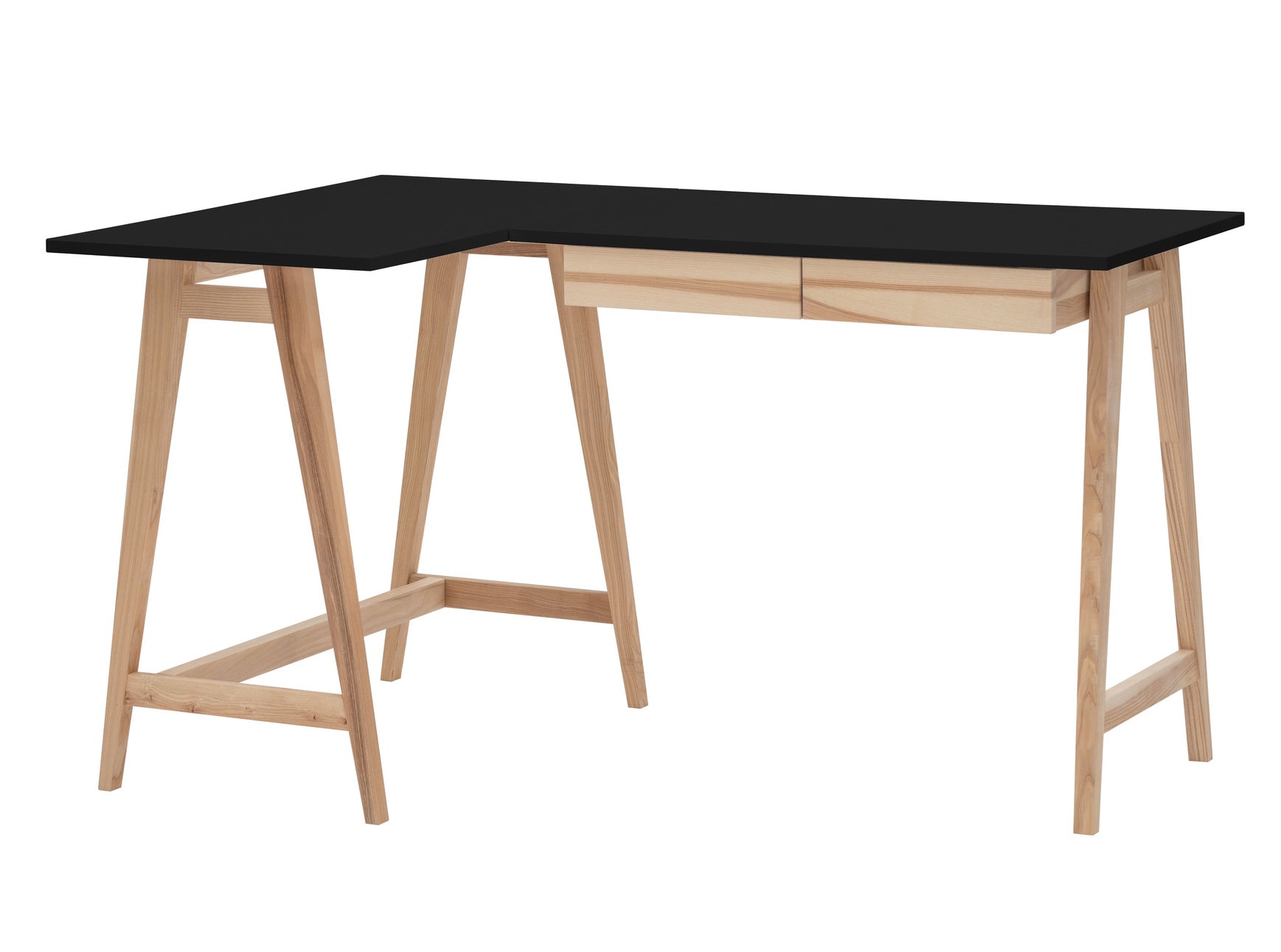 Luka Asketræ Hjørneskrivebord B135   D85cm Sort Venstre Side