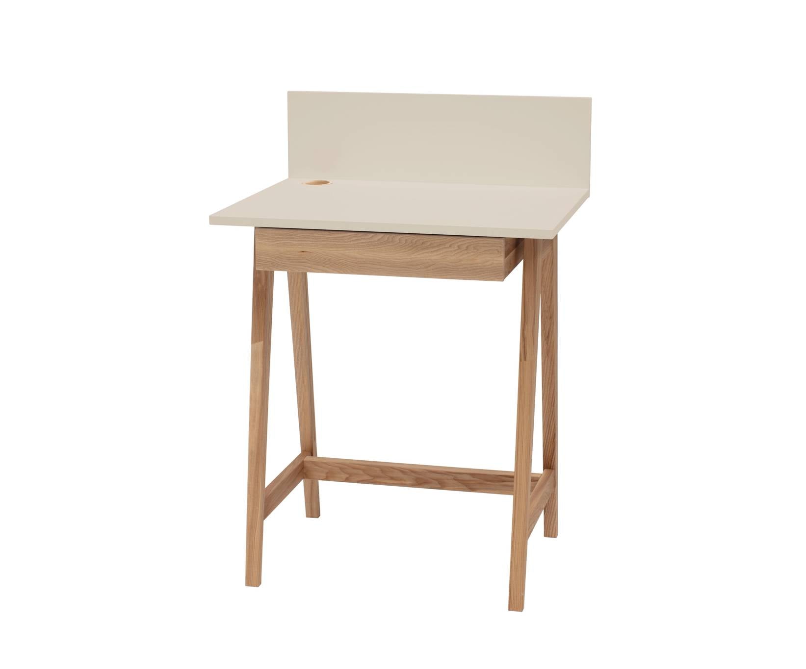 Luka Asketræ Skrivebord 65x50cm Med Skuffe Brun Beige