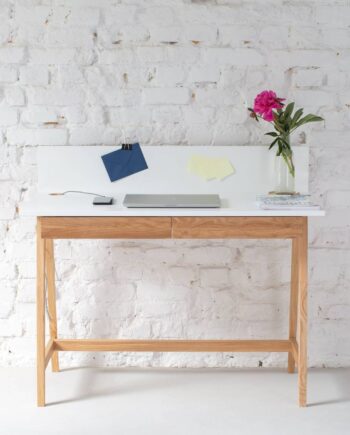 Luka Asketræ Skrivebord 110x50cm Med Skuffe   Hvid
