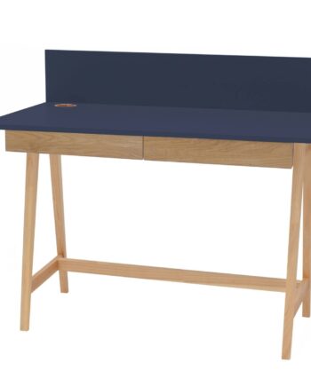 Luka Asketræ Skrivebord 110x50cm Med Skuffe   Marineblå
