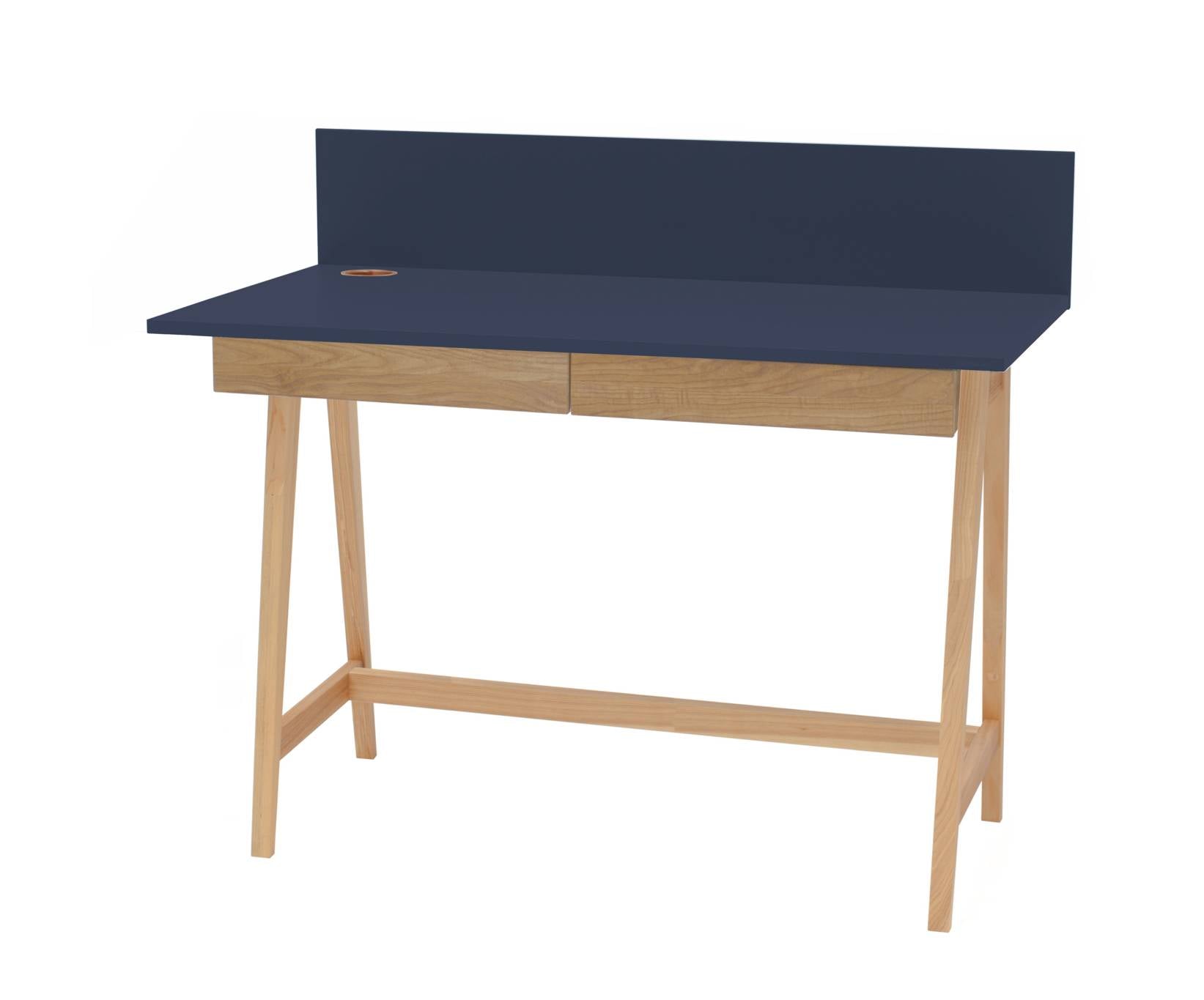 Luka Asketræ Skrivebord 110x50cm Med Skuffe Marineblå