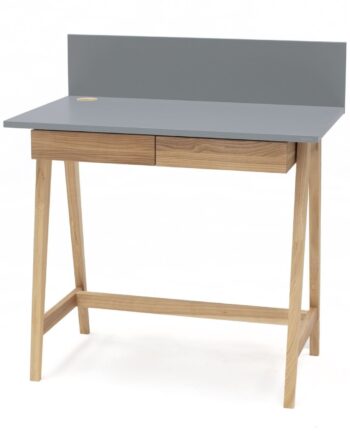 Luka Asketræ Skrivebord 85x50cm Med Skuffe   Mørkegrå
