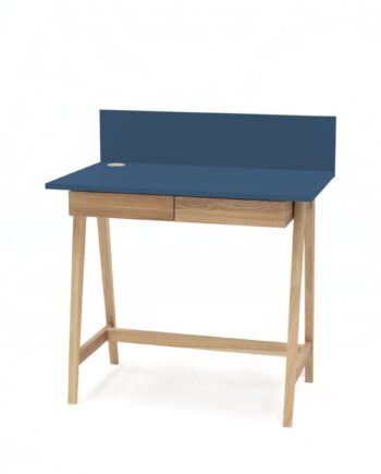 Luka Asketræ Skrivebord 85x50cm Med Skuffe   Petrol Blå