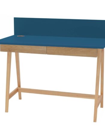 Luka Asketræ Skrivebord 110x50cm Med Skuffe   Petrol Blå