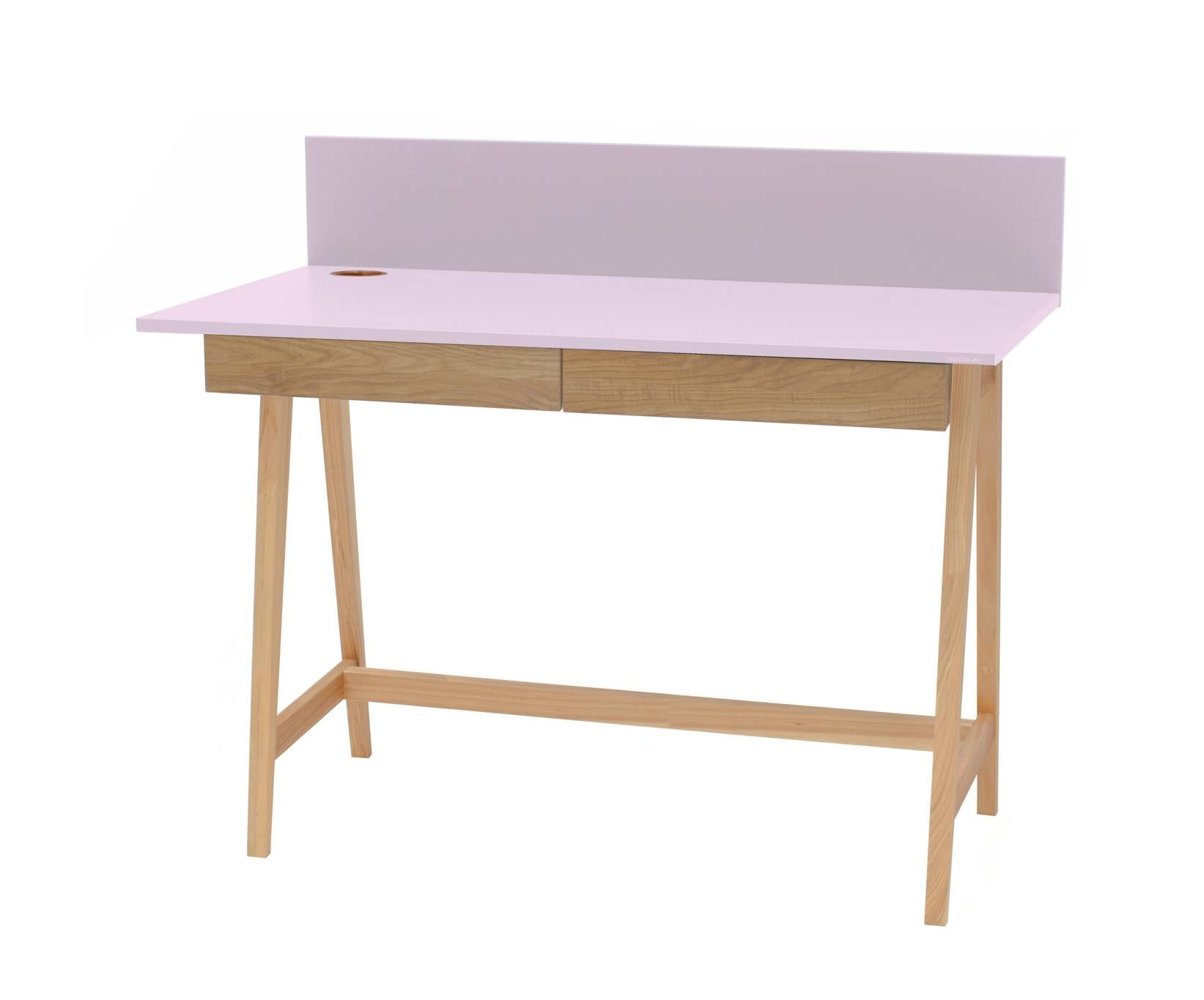 Luka Asketræ Skrivebord 110x50cm Med Skuffe Pink