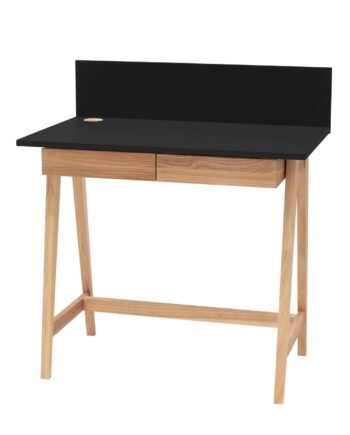Luka Asketræ Skrivebord 85x50cm Med Skuffe Sort