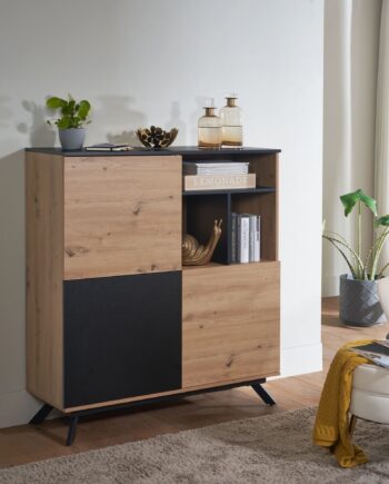 Mdf-skænk   Kommode   Entréskab   Egetræsdekor Sort Med   Låger  110x129x40 Cm