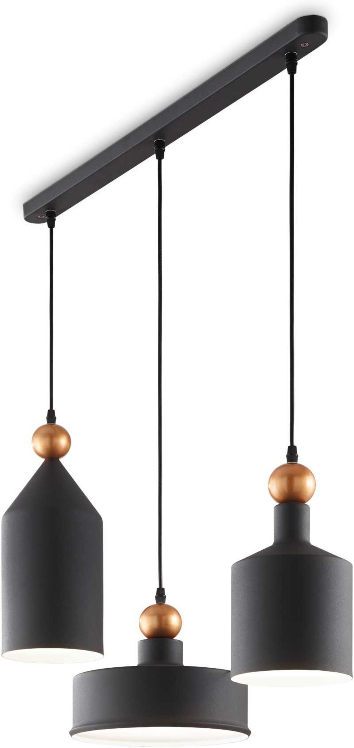 Metal Pendellampe Ideal Lux Triade   Justerbar Loftlampe   Grå Sort Med Gyldne Dekorative Sfærer