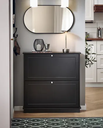 Minimalistisk Skoskab   Skandi-stil  L76xb18xh79 Cm  Sort