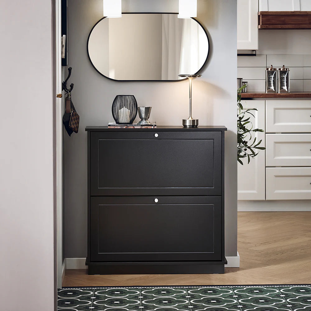Minimalistisk Skoskab Skandi-stil L76xb18xh79 Cm Sort