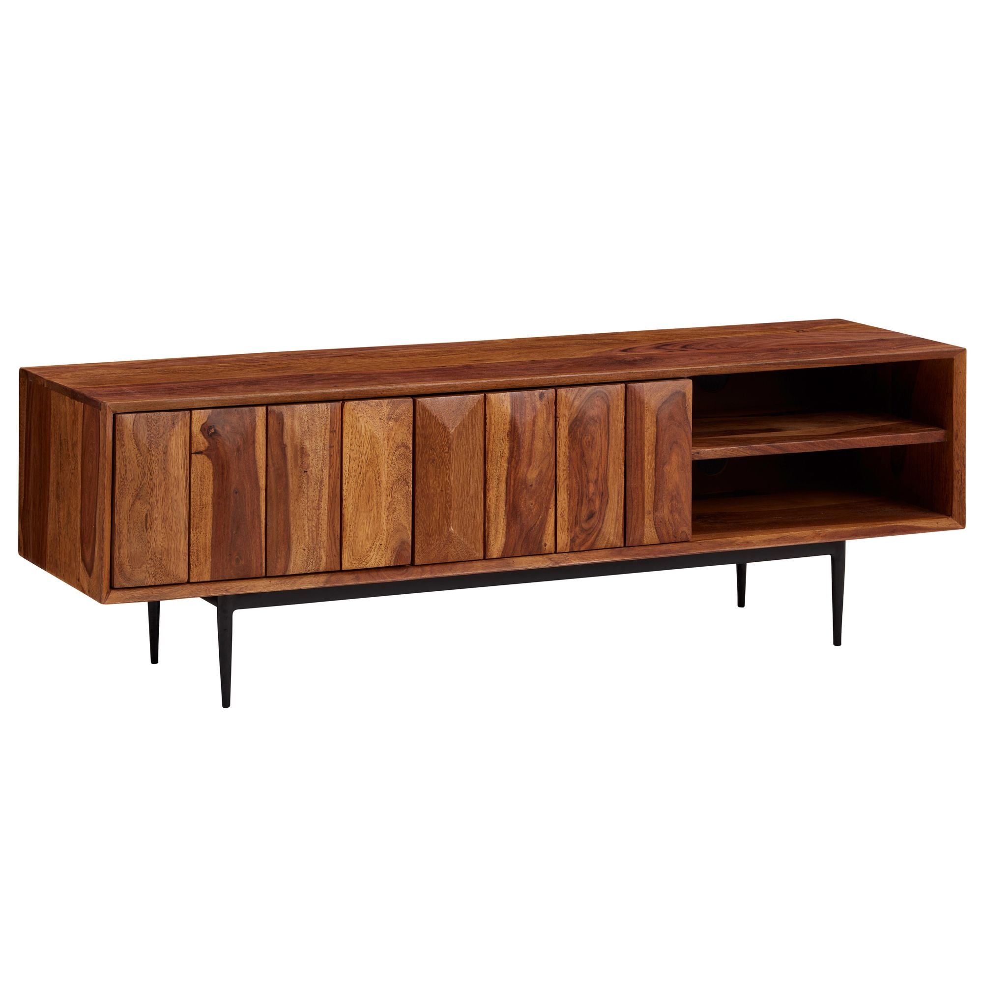 Moderne Tv-bord   Massivt Sheesham-træ Med Elegant Stribemønster  123x42x35 Cm