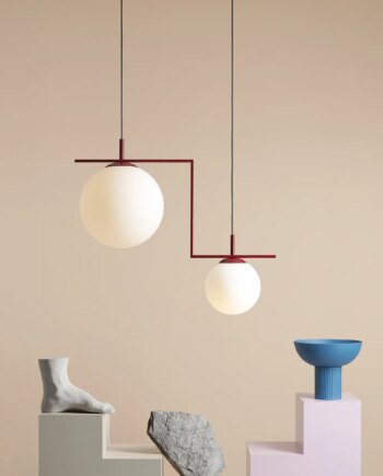 Moma Loftlampe   Vinrød Metal Og Hvidt Glas