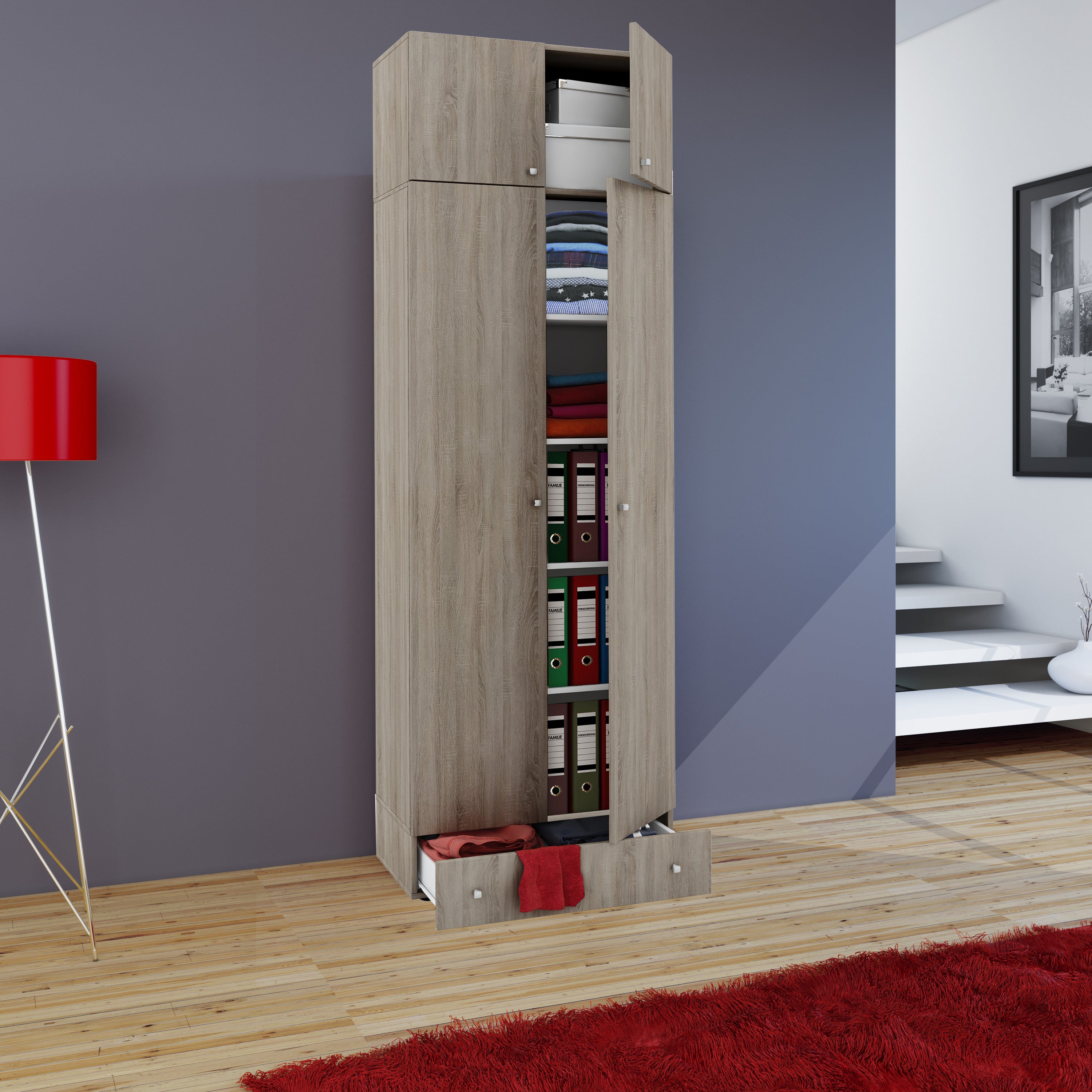 Multifunktionsskab Med Låger  Topmontering  H238   B70   D40 Cm  Naturfarvet