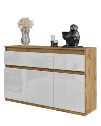 Noah Kommode Med   Skuffer Naturfarvet   Højglans Hvidâ H75cm B120cm D35cm