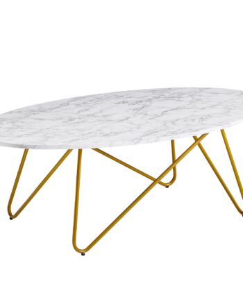 Ovalt Sofabord   Marmor Look  120x40x60 Cm  Hvid