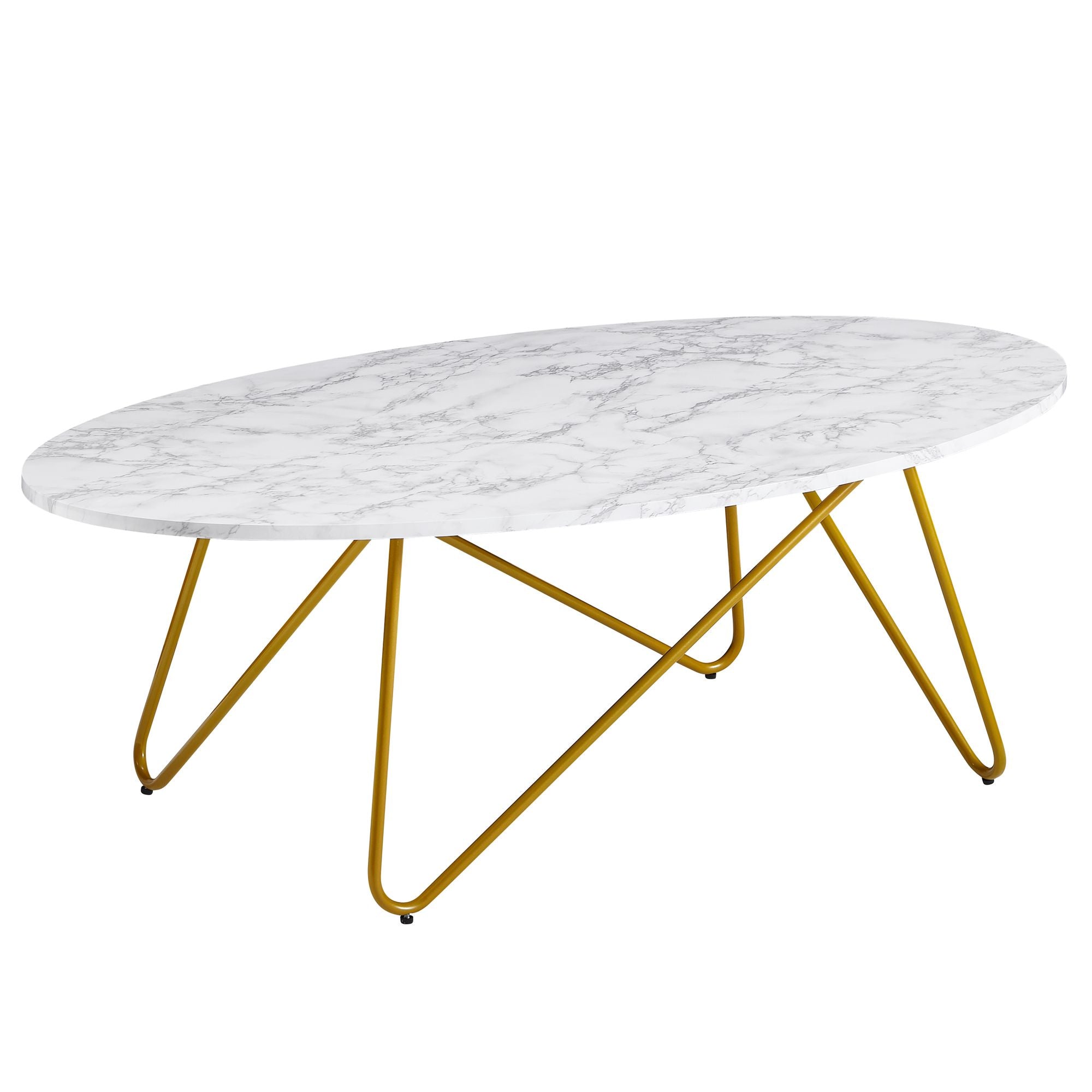 Ovalt Sofabord   Marmor Look  120x40x60 Cm  Hvid