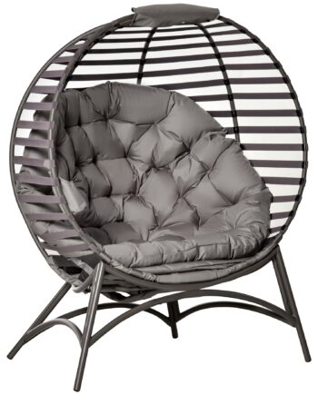 Papasan Stol  Havestol   -delt Kurvestol Med Hynde  Oval Loungestol  Foldbar  Til Altan  Terrasse  Udendørs Indendørs Brug  Sandbrun  Stål  118   75   139 Cm