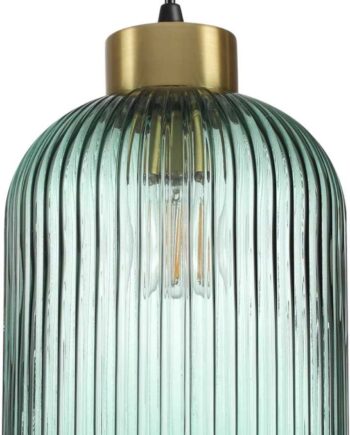 Pendel Lampe Ideal Lux Mint ø20 Cm Grøn Ribbet Blæst Glas Med Satin Messing Og Mat Sort Loftrose