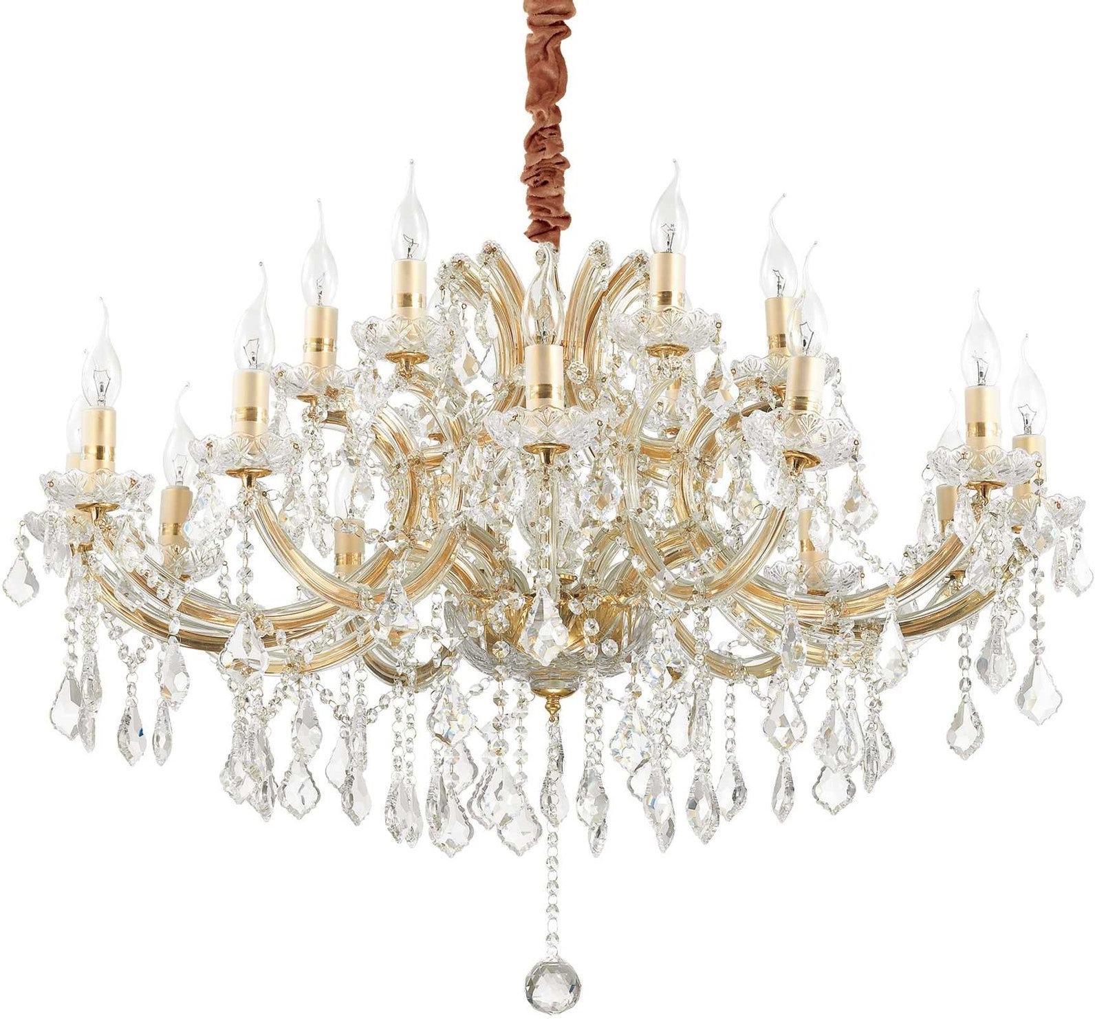 Pendel Lampe Ideal Lux Napoleon ø960 Mm Guldfinish Justerbar Højde 830-1700 Mm 18xe14 Glas Krom Indendørs Belysning