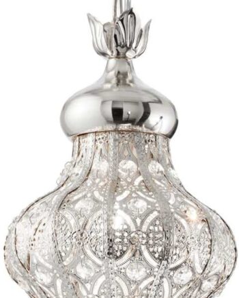 Pendel Lampe Ideal Lux Nawa Sølv Med Perforeret Metaldiffuser Og Krystaller ø185 Mm