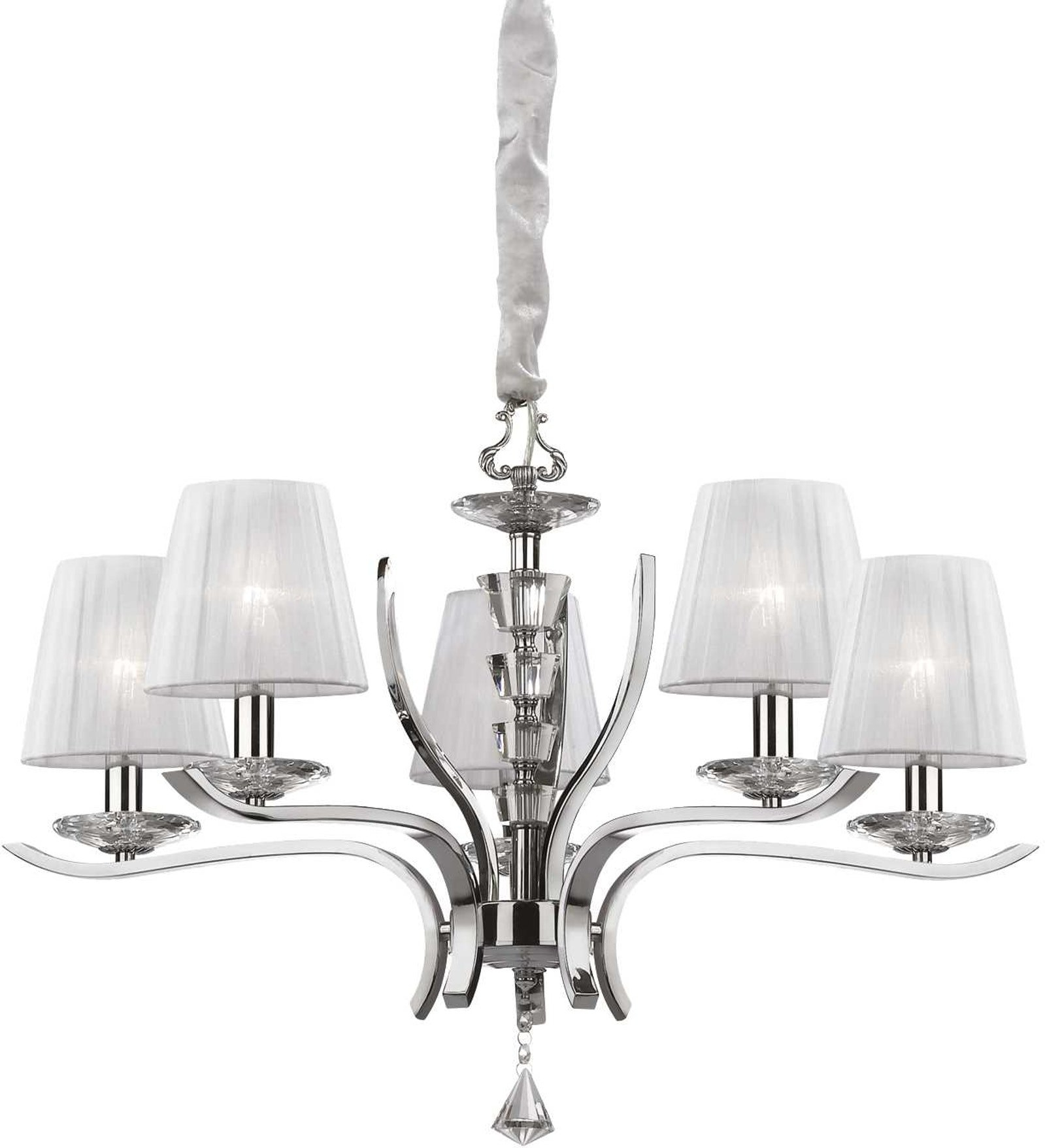 Pendel Lampe Ideal Lux Pegaso Krystal Hvid Krom Organza ø72 H62-150 Cm