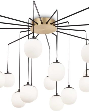 Pendellampe Ideal Lux Rhapsody ø95 Cm Sort Messing Med Glasdiffusorer