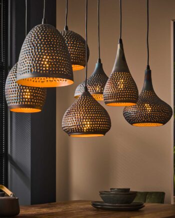 Perfora Loftlampe   Sort-brun Metal Med Syv Forskellige Skærme Levering Uden Pære