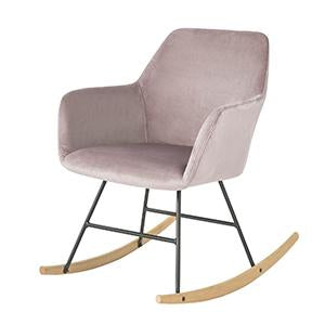 Pink Gyngestol   Ergonomisk Design    Fløjlstof Og Massiv Bøgetræ