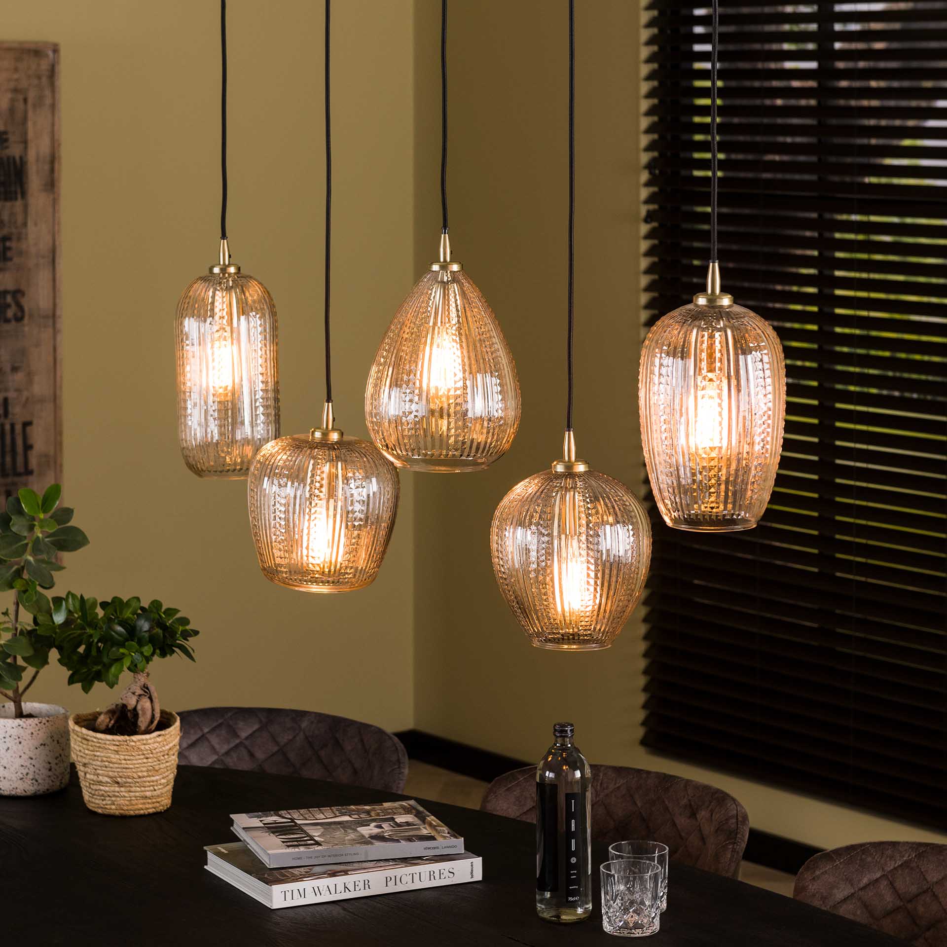 Player Loftlampe Med Fem Forskellige Glaskupler Med Diamantformet Mønster Levering Uden Pære