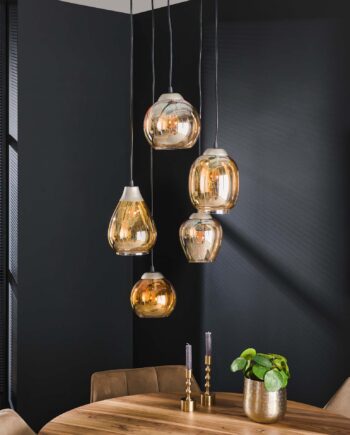 Player Loftlampe Med Fem Forskellige Ravfarvede Glaskupler Levering Uden Pære