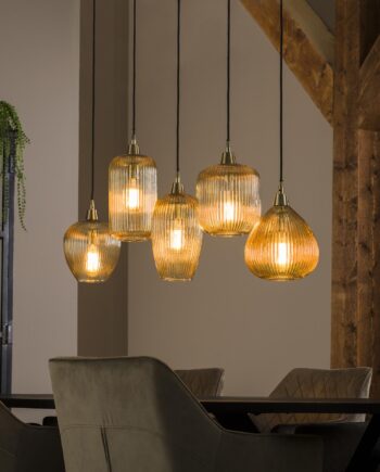 Player Loftlampe Med Fem Forskellige Stribede Ravfarvede Glaskupler Levering Uden Pære