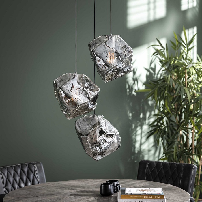 Rock Loftlampe   Forkromet Glas Med Tre Lamper Levering Uden Pære