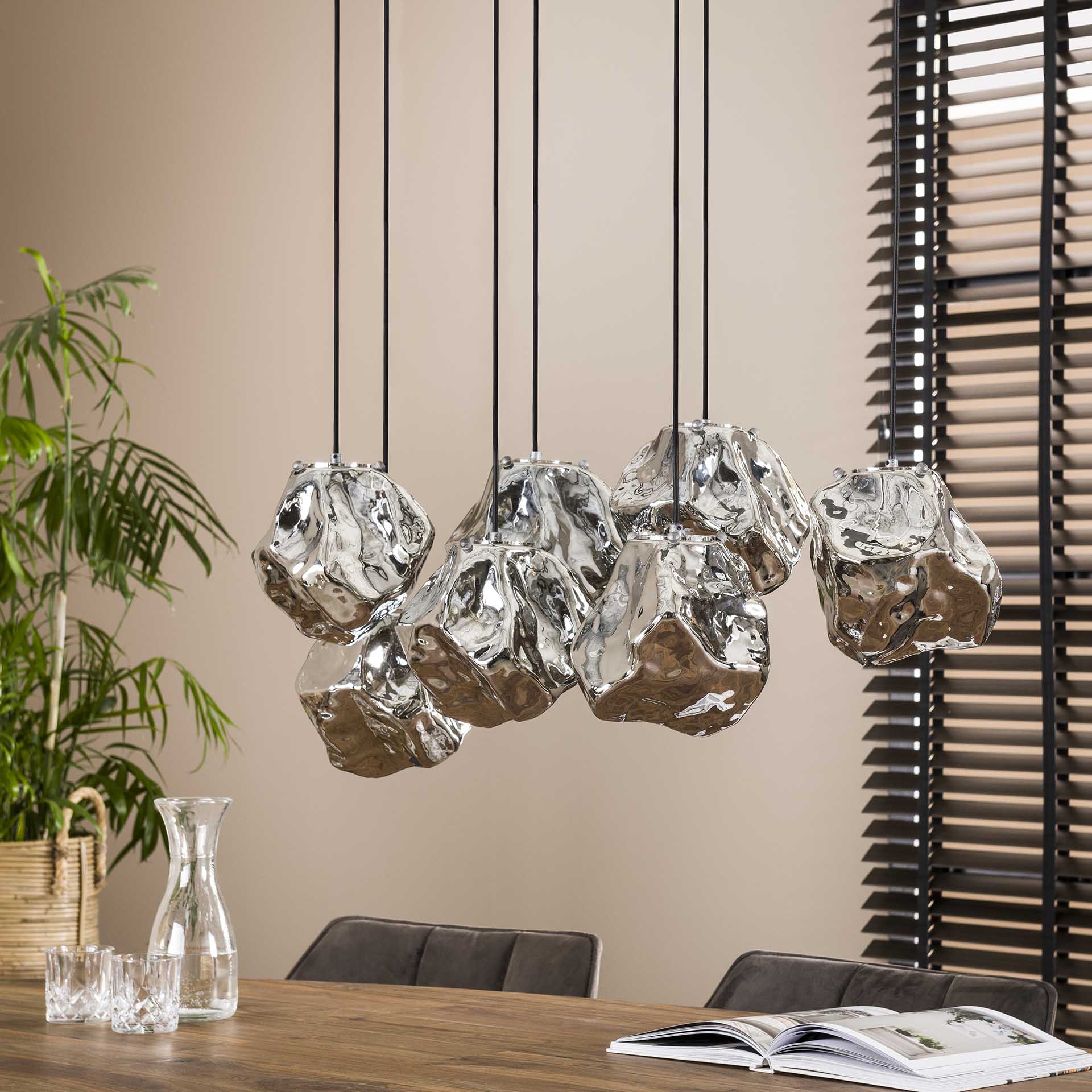 Rock Loftlampe Med Syv Mundblæste Glasskærme Levering Uden Pære