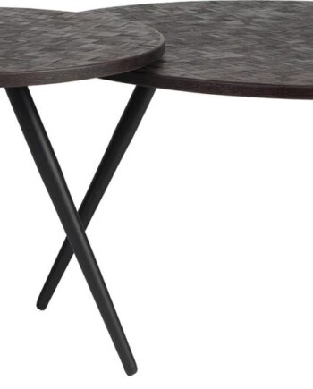 Rundt Sofabord Studio White Webster   Genbrugt Teaktræ ø70   H39 Cm Askegrå Med Jernben Bæredygtigt Design