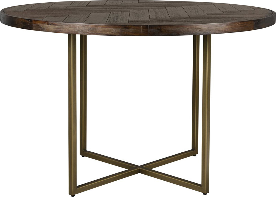 Rundt Spisebord Dutchbone Class ø120 Cm Mørk Natur Akaciefiner Sort Stålstel