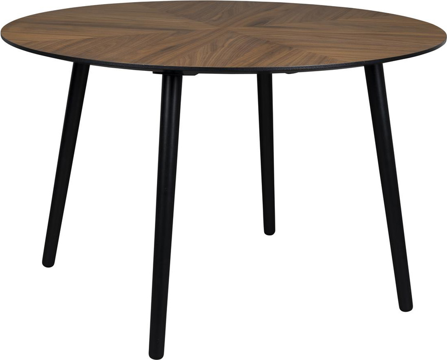 Rundt Spisebord Dutchbone Clover ø120 Cm Valnødfiner Lakeret Finish Gummitræsben Mørk Natur Vintage