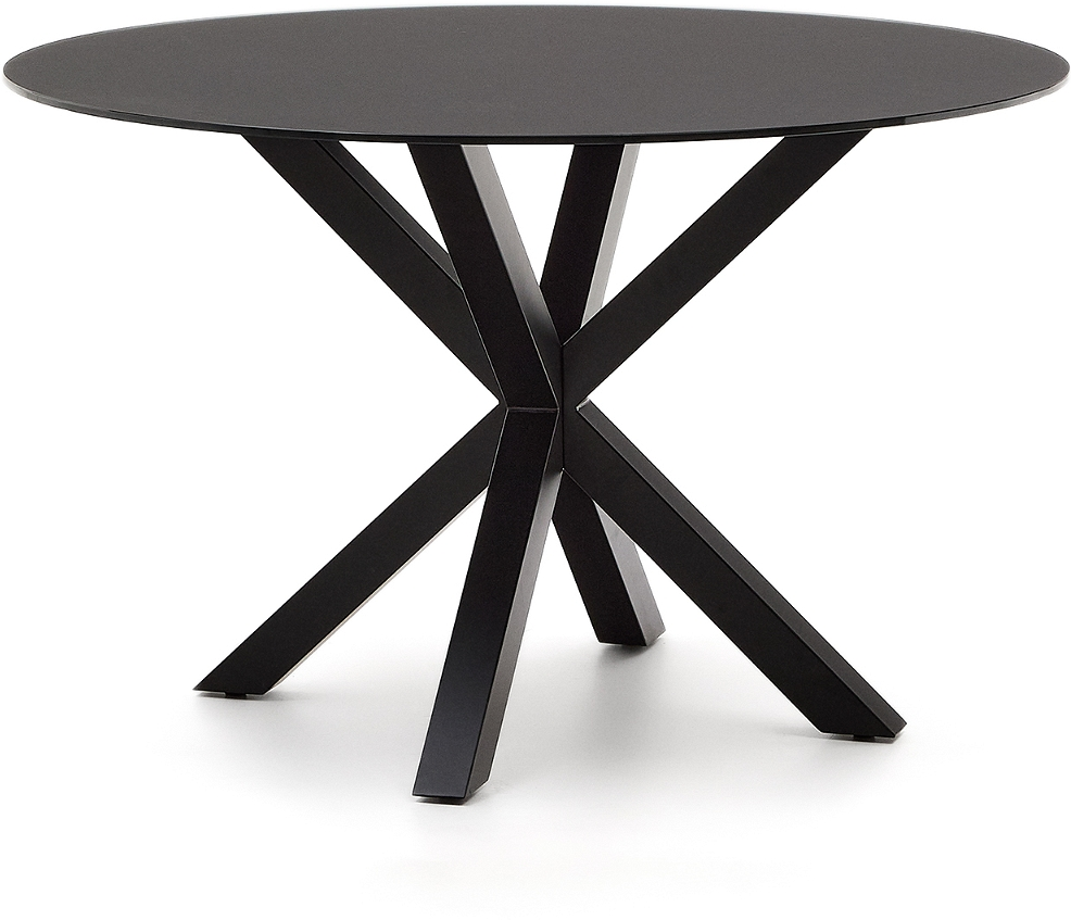Rundt Spisebord Kave Home Arya ø120 H74 Cm Sort Stål Og Hærdet Glas