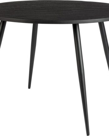 Rundt Spisebord Studio White Mo   Sortlakeret Teaktræ ø110 Cm Håndlavet Med Elegant Metalbase H76