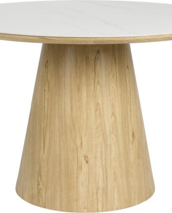 Rundt Spisestuebord Studio White Almira ø115 Cm Med Hvid Marmorlignende Mdf-plade Natur