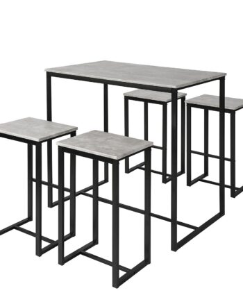 Sæt Med Højt Bord Og   Stole Barbord   Træ Og Metal  Betongrå