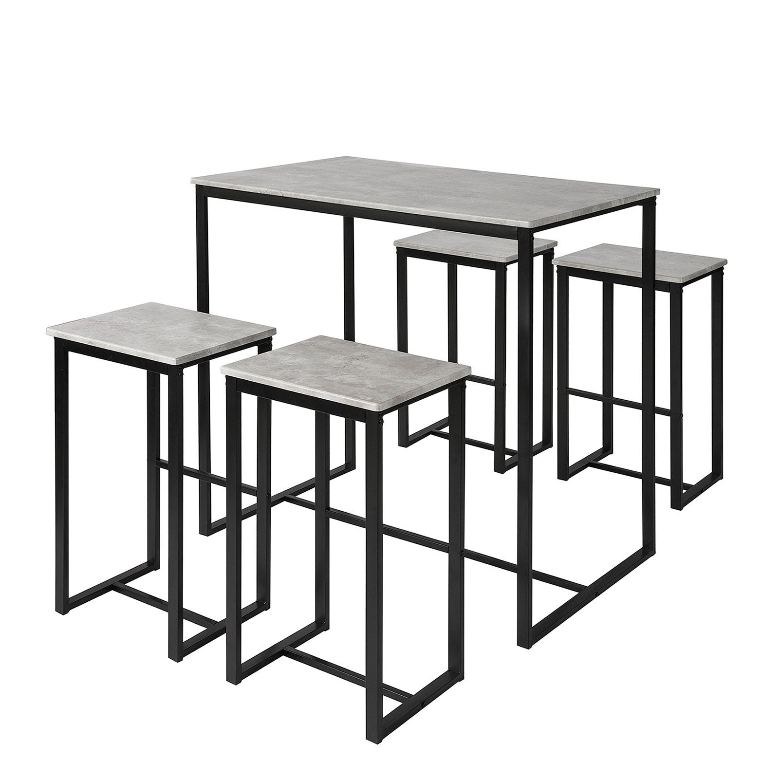 Sæt Med Højt Bord Og   Stole Barbord   Træ Og Metal  Betongrå