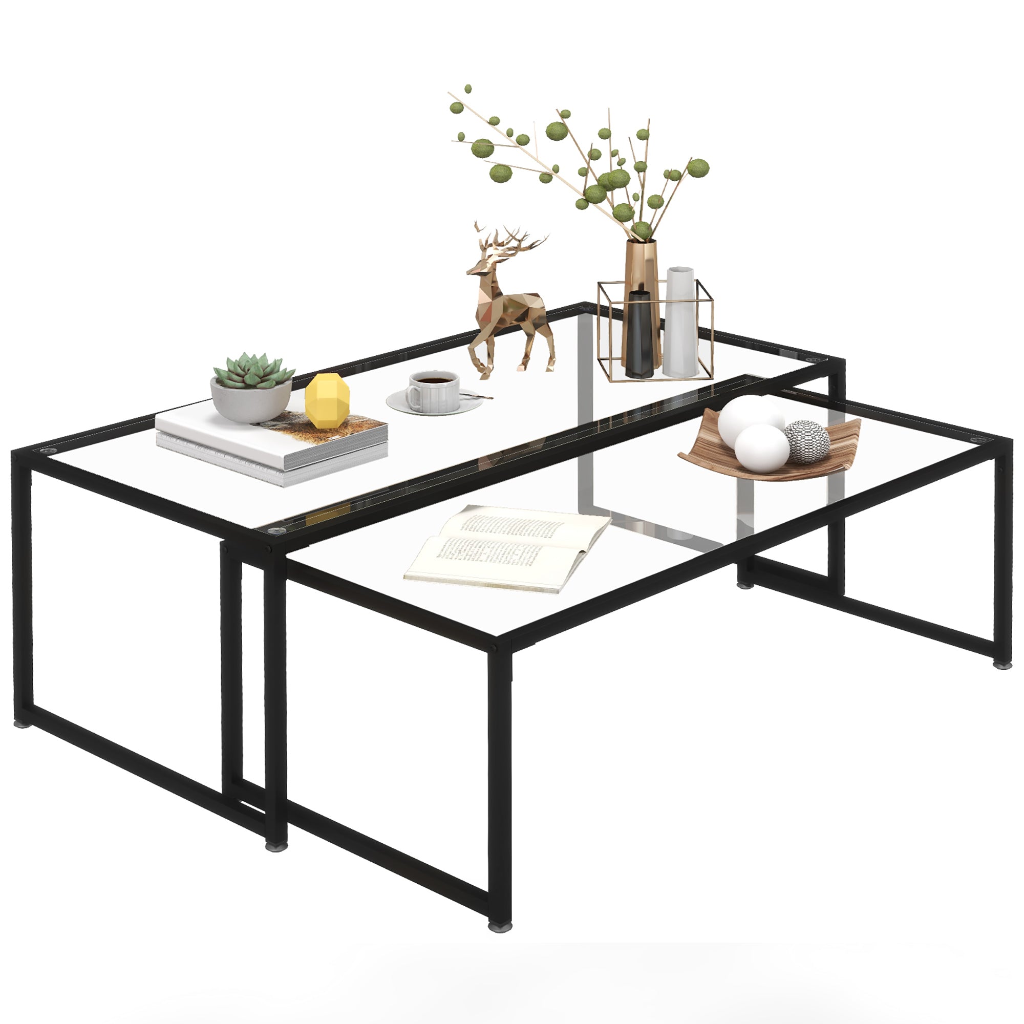 Sæt Med   Sofaborde  Glasborde  Med Pulverlakeret Stål  Sort   Transparent