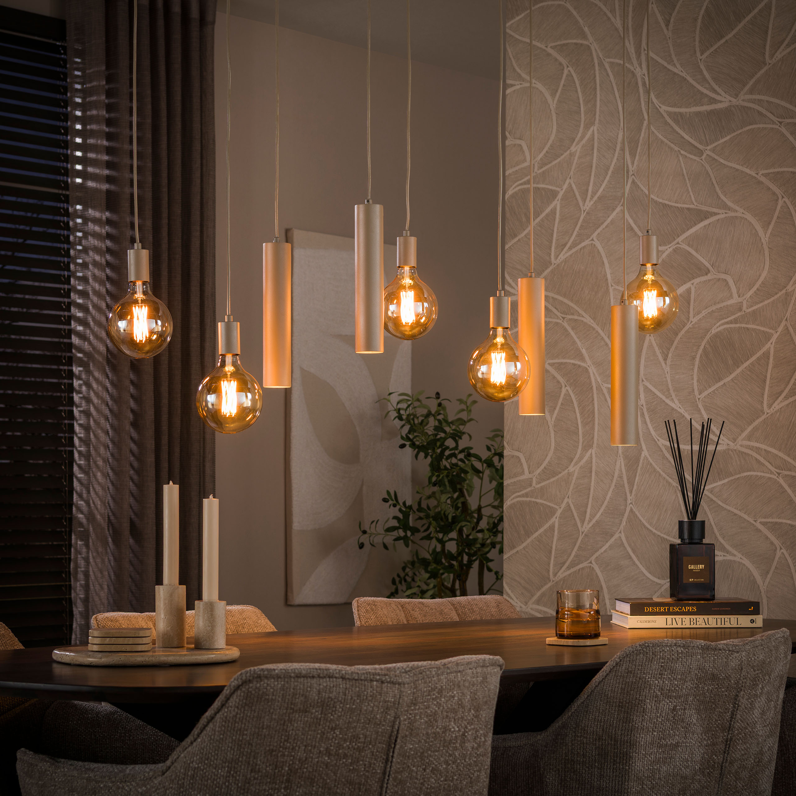 Scala Loftlampe Beige Metal Med Ni Lyskilder Levering Uden Pære