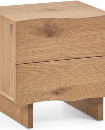 Sengebord Kave Home Rasha Rustikt Kolonialt Finértræ Med   Skuffer  Voksbehandlet Naturfinish  H45 B49 D41 Cm